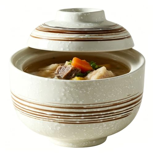 Olla de barro de cerámica con tapa, sopera versátil, cuencos de sopa de porcelana china for pudín de huevo, nido de pájaro curativo, gachas de fideos de arroz