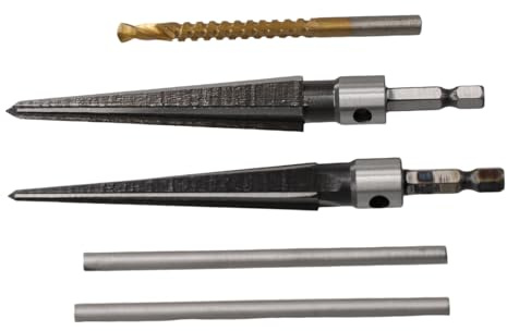 Lecreatekit Juego de escariadores Held de 3 a 13 mm y 5 a 16 mm con taladro de 6 mm, mango hexagonal en T, 6 estriados, herramienta de corte de escariado para madera