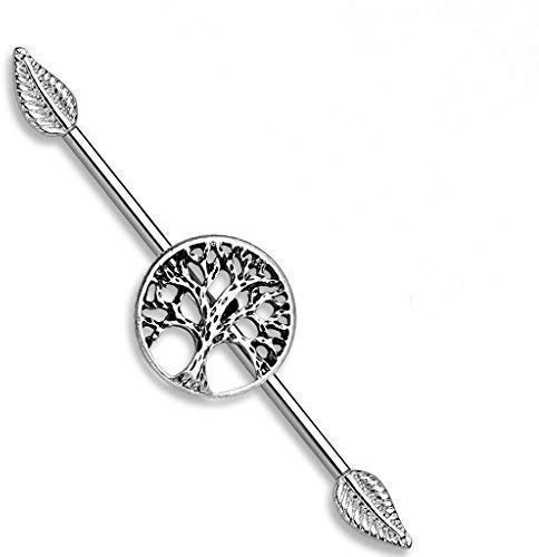 Tapsi´s Coolbodyart® Industrial Piercing Barbell Chirurgenstahl Damen & Herren [Baum des Lebens] 38mm | Industrial Barbell | Barbell Piercing Ohr | Ohrpiercing Stab