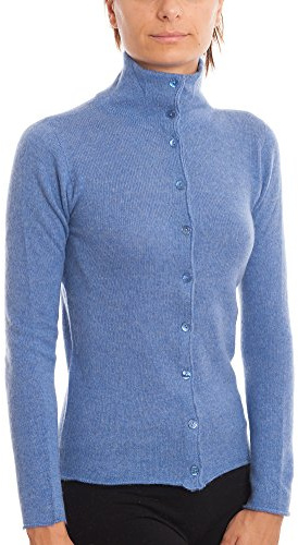 DALLE PIANE CASHMERE - Bomberjacka med knappar 100 % Cashmere, tillverkad i Italien - dam, Ljusblå, XXL