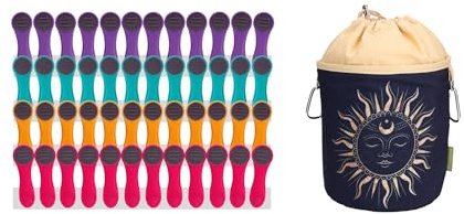 Pinces à Linge avec Pince en matière Douce et adhérente + Sac à Pinces à Linge - 1 Sac Jaune - 48 Pinces (12 violettes/12 turquoise/12 jaunes/12 Roses)