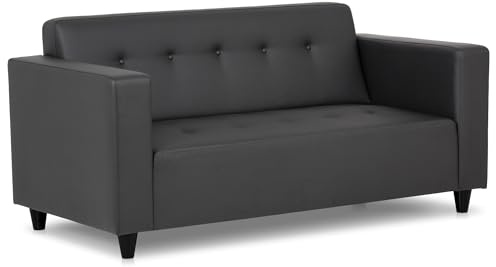 BUDWING Pedro Divano da 2 o 3 Posti in Ecopelle Nera – Design Stretto ed Economico per il Soggiorno – Rivestimento in Pelle Sintetica con Cuscini Inclusi – 170x80x80 cm – Nero