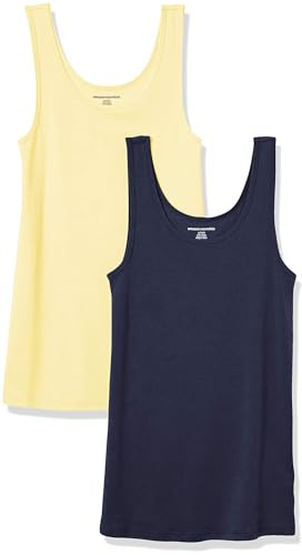 Amazon Essentials Women's Slim-Fit Ribbed Scoop Neck Tank Tops, Pack of 2, Navy/Yellow, XX-Large