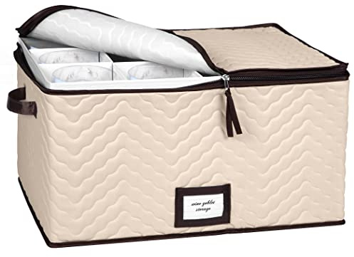 Stemware Storage Case for Wine Glasses and Glassware - Holds 12 Glasses - Wine Glass Box Protects Champagne Flutes and Fine China - Durable Quilted Microfiber Bin with Dividers and Carry Handles