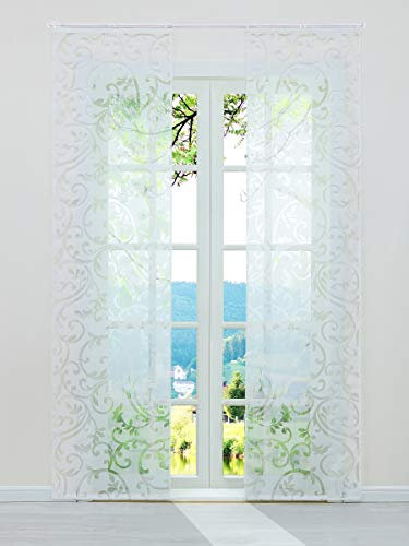 ESLIR Schiebegardinen Ausbrenner Flächenvorhänge Set 2er Gardinen mit Klettband Schiebevorhang Transparent Vorhang Weiß BxH 57x145cm 2 Stück