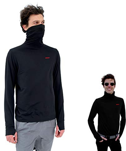 ROCKY Face Mask Shirt - Mock Turtleneck (Gaiter-Neck Protection) Thermal Men & Women - Long Sleeve, High Coverage Base Layer (Black - Large)