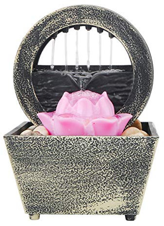 Decoración de escritorio de la fuente de la cascada interior, luz ABS fuente de la meditación de la fuente de plástico Ornamentos del hogar para el dormitorio sala de estar Yoga baño fregadero