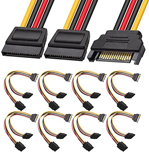 Xiatiaosann - Paquete de 8 cables divisores de alimentación SATA, adaptador divisor Y de alimentación SATA macho de 15 pines a doble SATA de 15 pines hembra