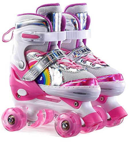 Sumeber Rollschuhe Kinder Verstellbar Rollschuhe mit Leuchtenden Rädern Roller Skates für Mädchen Unisex Outdoor/Indoor Inliner Skates für Kinder Anfänger Geburtstagsgeschenk