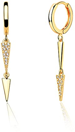 BENEIGE Cute Dangle Gold Earring 14K Gold Plated Shining Dainty Cubic Zirconia Huggie Hoop Earrings for Women Geometric shaped Sleeper Earrings Jewelry Gifts, Copper Cubic Zirconia, Cubic Zirconia