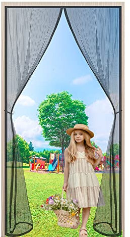 Fliegengitter TüR Magnet 220 x 225 cm Fliegengitter Balkontür Insektenschutz mit Heavy Duty Mesh für Balkontür Terrassentür Wohnzimmer Ohne Bohren - Schwarz A