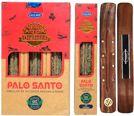 AROMASENSES | Komplette Box Bio-Ullas-Räucherstäbchen Palo Santo + 1 Aromasenses Räucherstäbchenhalter | 12 Schachteln à 25 g = 300 g | Natürlich und Ökologisch | Yoga, Meditation und Entspannung