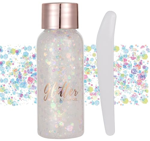 GL-Turelifes Mermaid Chunky Face Body Glitter Gel Weiß Feierlich Glitzer Kosmetik für Haare Nägel Make-up Langlebige 30g (#101 Farbig Weiß)
