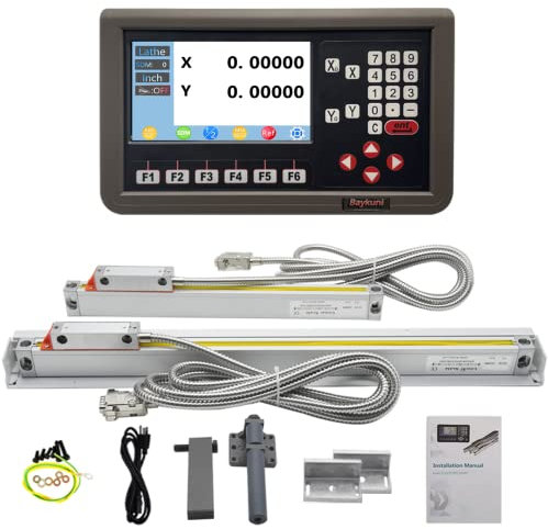 CNC Lathe DRO Kit, 2 Axis Digital Readout Display TTL Linear Glass Scales 5um Milling Machine Linear Encoder with Accessories 370mm and 770mm Travel Length