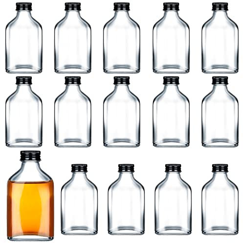 Patelai Mini botellas de licor, botellas de vidrio para jarabe, botellas de frasco con tapas negras, botellas vacías transparentes para chupitos de alcohol, pequeño contenedor de champán, regalo de