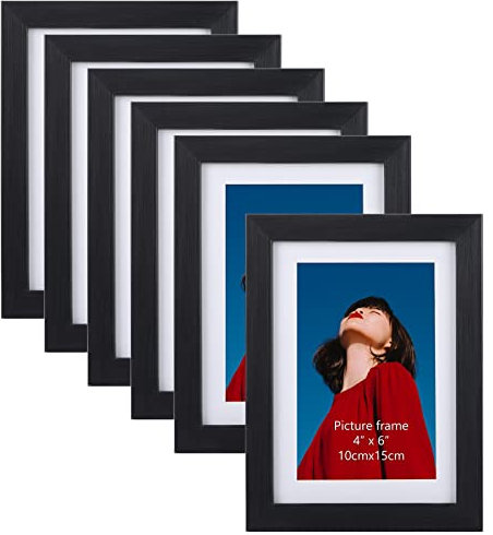 EYMPEU Bilderrahmen 10x15 CM 6er-Set, geeignet für 10x15 Bilder mit Passepartout oder 13x18 ohne Passepartout, für Wand und Tisch, Schwarz