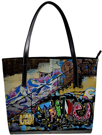 Bunte Doodle Street abstrakte Malerei Schultertasche Leichte Freizeit Schultasche Lehrer Tasche Handtasche Geldbörse, Mehrfarbig