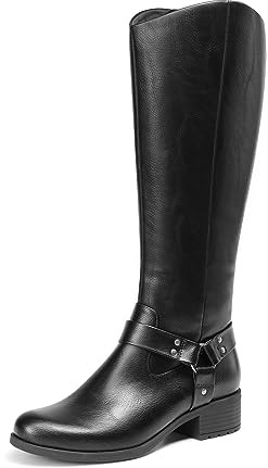 DREAM PAIRS Boots For Women Knee High, Comfortable Pull On Side Zipper Buckle Riding Boots,Size 6,Black,SDKB2312W