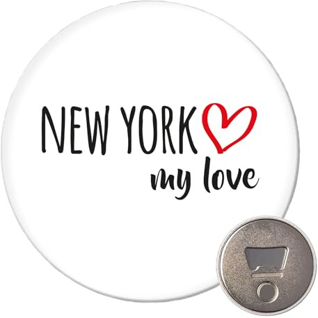 Huuraa Magnet New York My Love Geschenk | 59mm Kühlschrankmagnet rund Flaschenöffner Geschenkidee dekorativer Magnet für Magnettafel, Kühlschrank oder Whiteboard