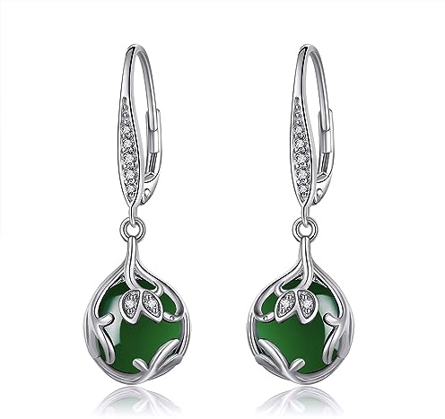 Grüner Smaragd Filigrane Ohrringe für Frauen 925 Sterling Sliver Teardrop Drop Dangle Leverback Earrings Grüner Smaragd Schmuck Geschenke für Frauen Mädchen
