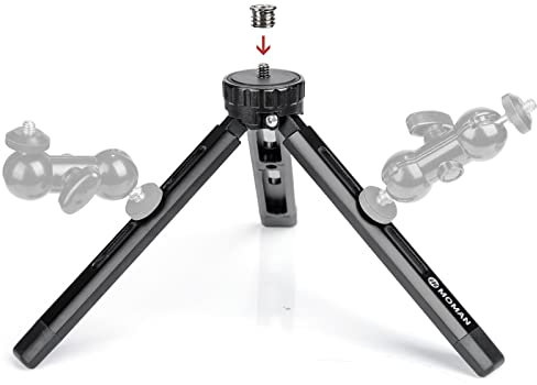 Mini Stativ, Moman TR01S Klein Dreibein Tischstativ Tripod Kamerastativ Ständer aus Aluminium mit 1/4 und 3/8 Schraube, Max. 5kg Belastung