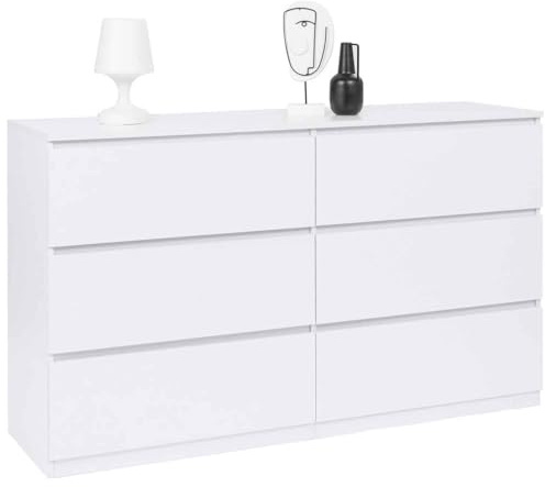 IDMarket - Commode 6 tiroirs TOMI XXL 140 cm Bois Blanc