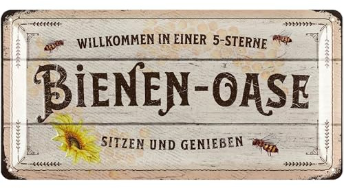 LANOLU Cartel de chapa retro con diseño de abejas y oasis para jardín con refranes, decoración nostálgica como regalo de jardinero, decoración retro, vintage, metal para jardín en aspecto de madera,