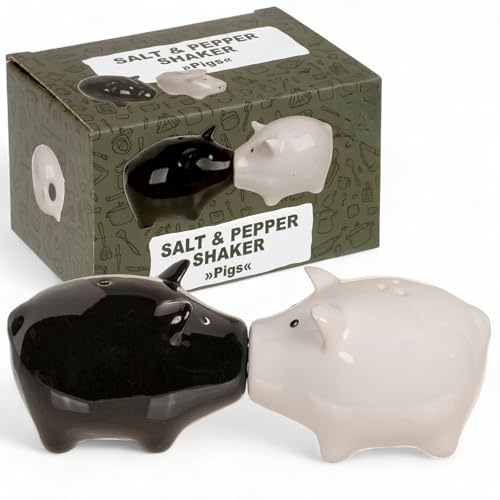 MIJOMA Juego de salero y pimentero - Elegante diseño de porcelana, apto para alimentos, fácil de rellenar, varios diseños divertidos y lindos a elegir (cerdito, 2 piezas)