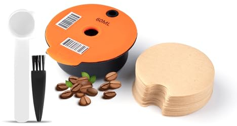 HAILASRE Orange Reusable Coffee Pods Compatible with Bosch Tassimo Machine, Refillable Coffee Capsule with 1 Scoop, 1 Brush and 20 Paper Filters, Eco-Friendly Filter Pod (for 60ml Coffee)