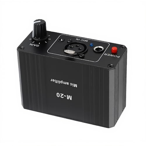 Mikrofonvorverstärker mit 48V Phantomspeisung, XLR Mikrofon Vorverstärker mit Symmetrischer Schaltung, Geringes Rauschen, Schwarz Metallgehäuse für Studio und Live-Anwendung