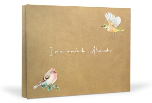 Album foto nascita bimba personalizzato, Album foto i primi ricordi del neonato, Primo anno di vita, Primo compleanno 25x30 100 pagine Interno avorio, Copertina in ecopelle (25x30 100 pagine, Sabbia)
