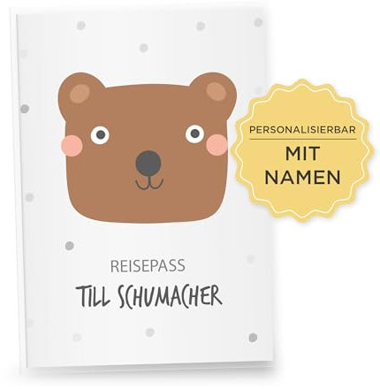 Little Fairy Tales Reisepasshülle für Kinder personalisierbar | Kinderreisepasshülle mit Personalisierung/Namen | Schutzhülle personalisierbar mit Nordic Tiere Bär