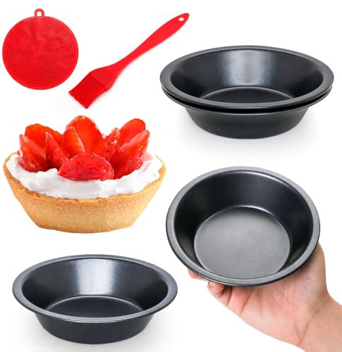 Quyimy Mini moldes para tartas de 5 pulgadas, paquete de 4 moldes para tartas, acero al carbono, antiadherentes, redondos, pequeños, para hornear, pasteles, pizza, pan, postre, pastel de frutas y