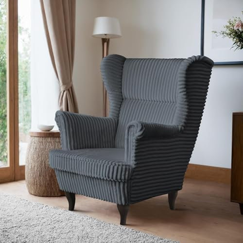 BEAUTY SOFA - Felix Sessel - Ohrensessel - Relaxsessel mit Armlehnen - Fernsehsessel - Polstersessel - für Wohnzimmer, Schlafzimmer - Sessel Wohnzimmer - Dunkelgrau (Tilia 90), Beine Wenge