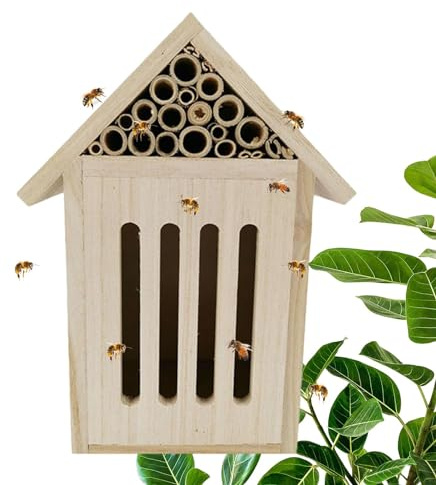 Freimaurer-Bienenhaus, Bienenhaus aus - Naturholz-Maurerbienenkasten und Schmetterlingshotel - Robuste und stilvolle Gartendekoration, langlebiger Bienenstock für Marienkäfer, bestäubende