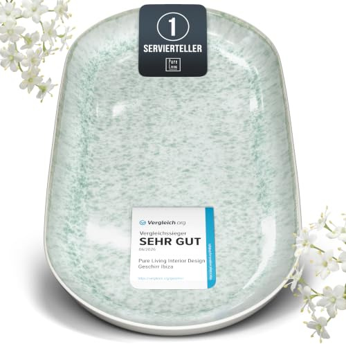 Steingut Servier Teller Groß Ibiza TESTSIEGER, Traumhafte Mediterrane Steingut Servierplatte, Serving Plate Oval, Servierteller Groß - Pure Living in Türkis