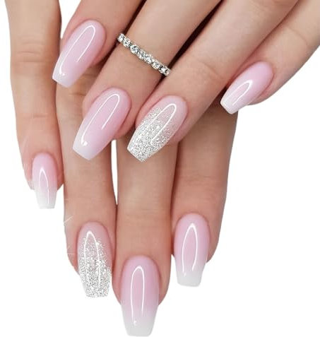 24 Pièces Faux Ongles Court, French Press on Nails Rose Brillant Ongles à Coller, Acrylique Couverture Complète Square Faux Ongles Autocollants pour Femme et Fille Nail Art
