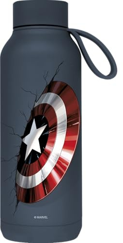 QUOKKA SOLID X MARVEL | BOTELLA TÉRMICA DE ACERO INOXIDABLE DOBLE PARED CON COLGADOR | CAPTAIN AMERICA