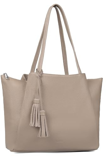 befen Echtleder Handtasche Damen Shopper Tasche, 14 Zoll Laptoptasche, Leder Tote Bag Aktentasche Lehrertasche mit Laptopfach, Mode Schultertaschen Umhängetasche für Business Büro Schule,Grau