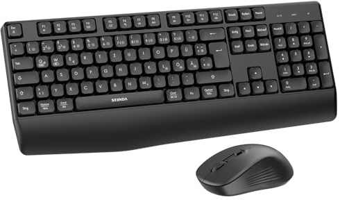 Bluetooth Tastatur mit Maus, Ergonomisch,QWERTZ, für Mac/Windows, Schwarz | 2,4 G USB/Bluetooth Multi-Gerät,Mit Handballenauflage, für Mac OS/Windows PC-Computer Laptops