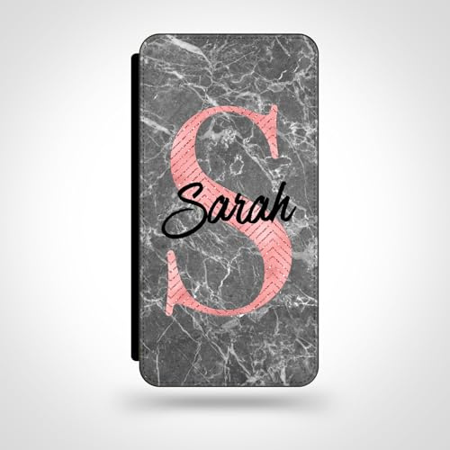 Unique Gifts House Ltd Personalised Name Initial Phone Case Compatible for iPhone 16 Custom Leather Flip Wallet Case Design 24 Anti Drop Personalised Phone Cover