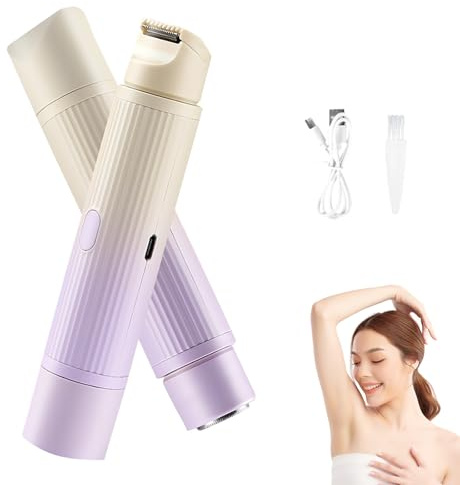 Elektrischer Bikini Trimmer für Frauen, 2-In-1 Elektrischer Damenrasierer für Intimbereich/Gesicht, Präzisionsrasierer für Scham Gesicht Achselhöhlen Beine- Leise & Hautfreundlich (Lila Farbverlauf)