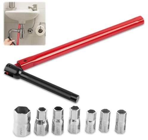XPJBKC Tap Spanner, Tap Installation Tool with 7 Pcs 8-17mm Nut Kit, Box Spanner Sets for Taps, Adjustable Tap Spanner Set Faucet Bathroom Back Nut Kit for Home Bath Kitchen Sink