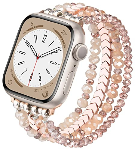 V.R.HOPE Beaded Strap Compatible with Apple Watch 40mm 41mm 42mm 38mm Women | Luxury crystal boho Formal jewelry. Unique handcrafted dressy pretty stretchy band for iWatch SE Series 11/10/9/8/7/6/5/4/3