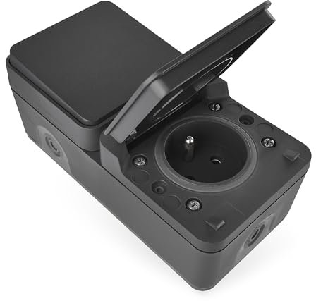 EMOS Cyklone – Interruttore di commutazione per esterni + presa/interruttore da parete con presa a muro standard francese – impermeabile IP55 – per interni/esterni/ambienti umidi – grigio antracite
