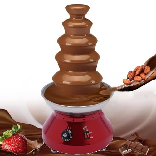 Chokladfontän med smältfunktion, chokladfontänmaskin i rostfritt stål, elektrisk chokladfonduemaskin, för choklad, godis, smör och ost,Red-5tier