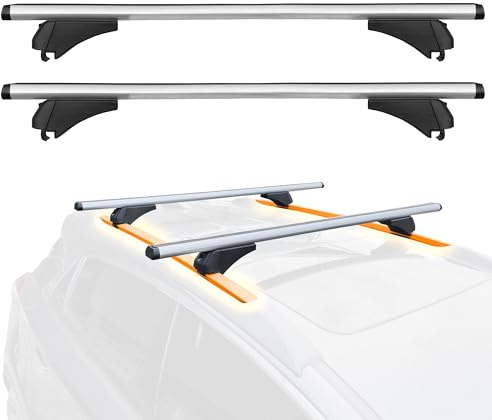 Auto Accessori Lupex - Barre Portapacchi Universali da tetto a croce, adatte per binari laterali rialzati - regolabile e con serratura antifurto, Confezione da 2 pezzi (Railing Chiuso - 125 cm)
