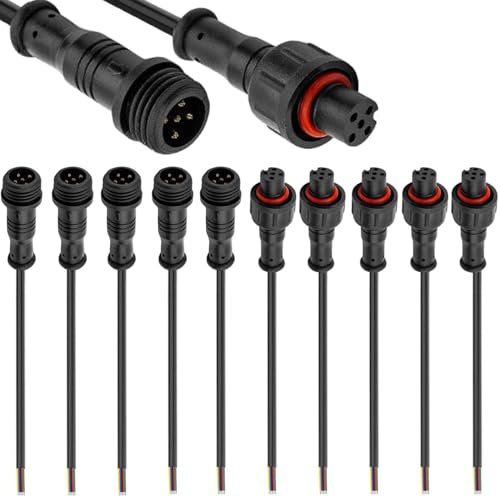 RUNCCI-YUN 5 Paia 5 pin connettore impermeabile maschio femmina IP67 5pin Connettore Fili Elettrici Impermeabile,per Cavo da Prolunga 24AWG 20cm M12,per auto, luci di striscia LED