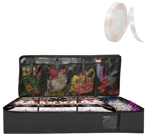 Geschenkpapier Aufbewahrung für Weihnachtsgeschenkpapier, Aufbewahrungstasche für Geschenkpapier Organizer with Zierband,Wasserdichtes Reißfest Organizer mit Fächern für Schere und Bänder 100x35x15CM