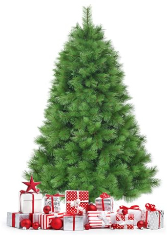 COSTWAY Albero di Natale Artificiale 180/210 CM, Albero di Natale con 586/808 Rami Folti e Base di Metallo, Ideale per Casa, Ufficio e Negozio, Verde (180 CM)
